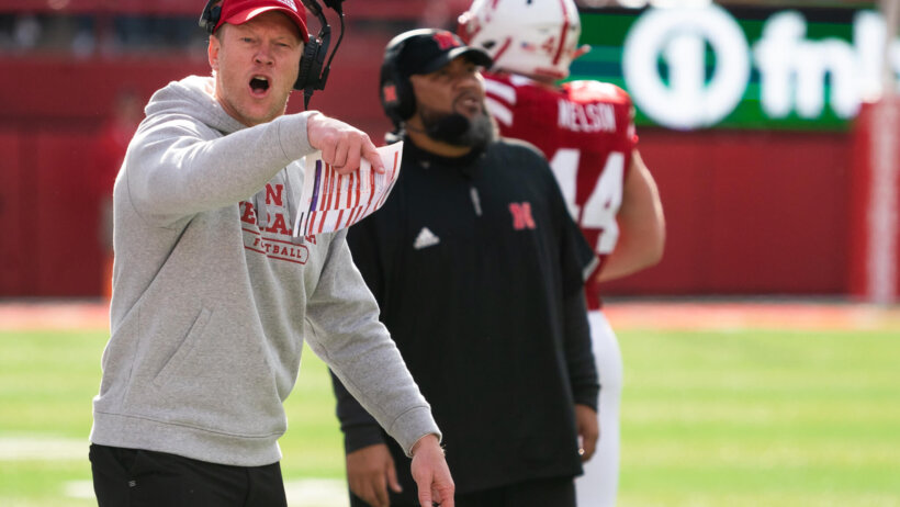 Nebraska Cornhuskers head coach Scott Frost reacts to a call