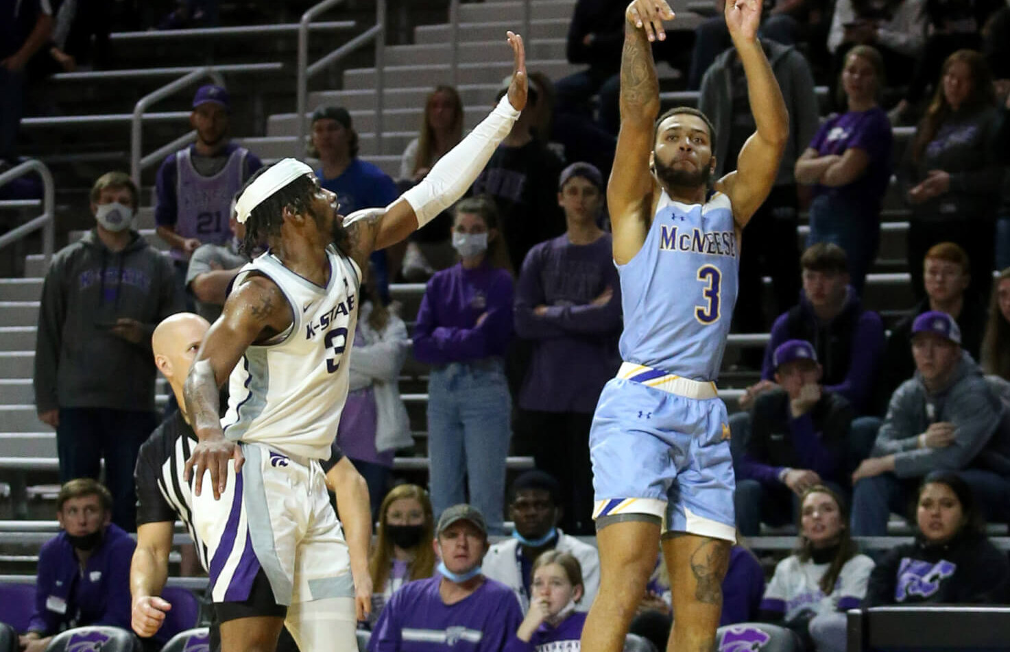 McNeese State Cowboys guard Collin Warren shooting a three