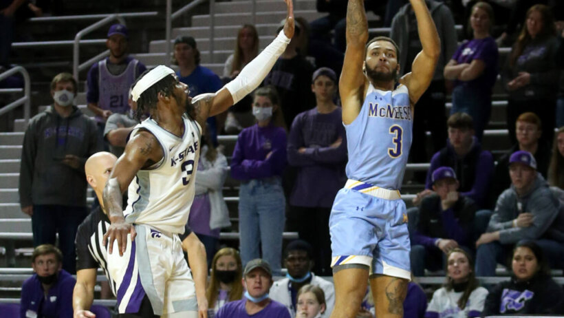 McNeese State Cowboys guard Collin Warren shooting a three