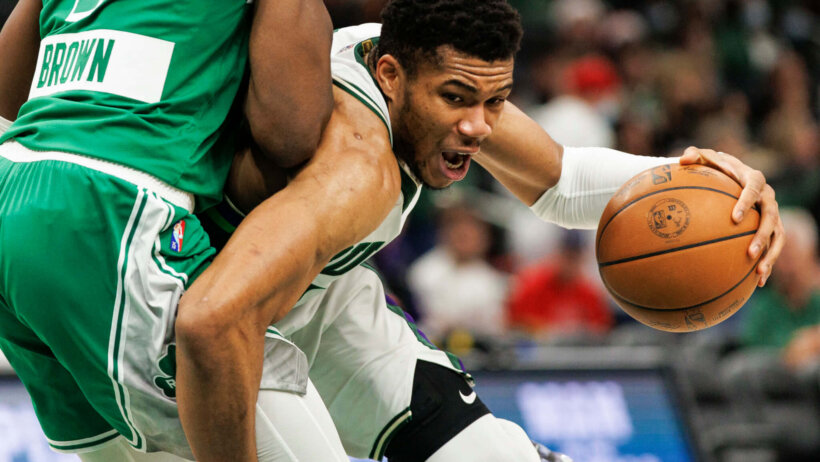 Giannis Antetokounmpo drives to the hoop