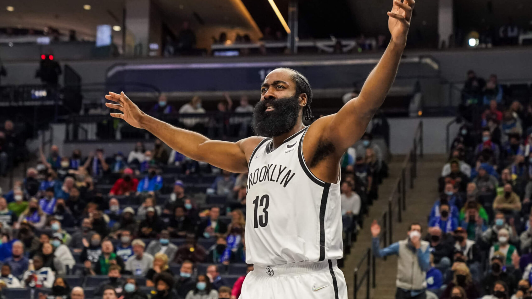 James Harden arms out not happy with referee call