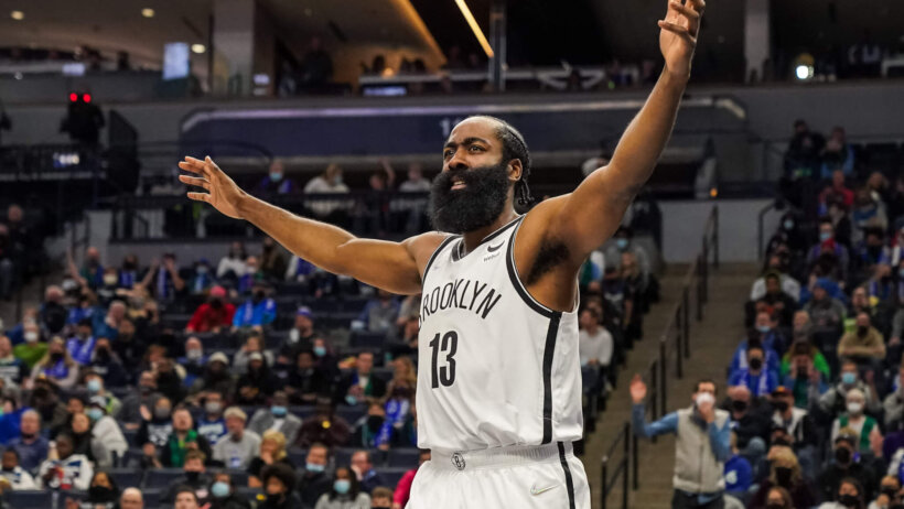 James Harden arms out not happy with referee call