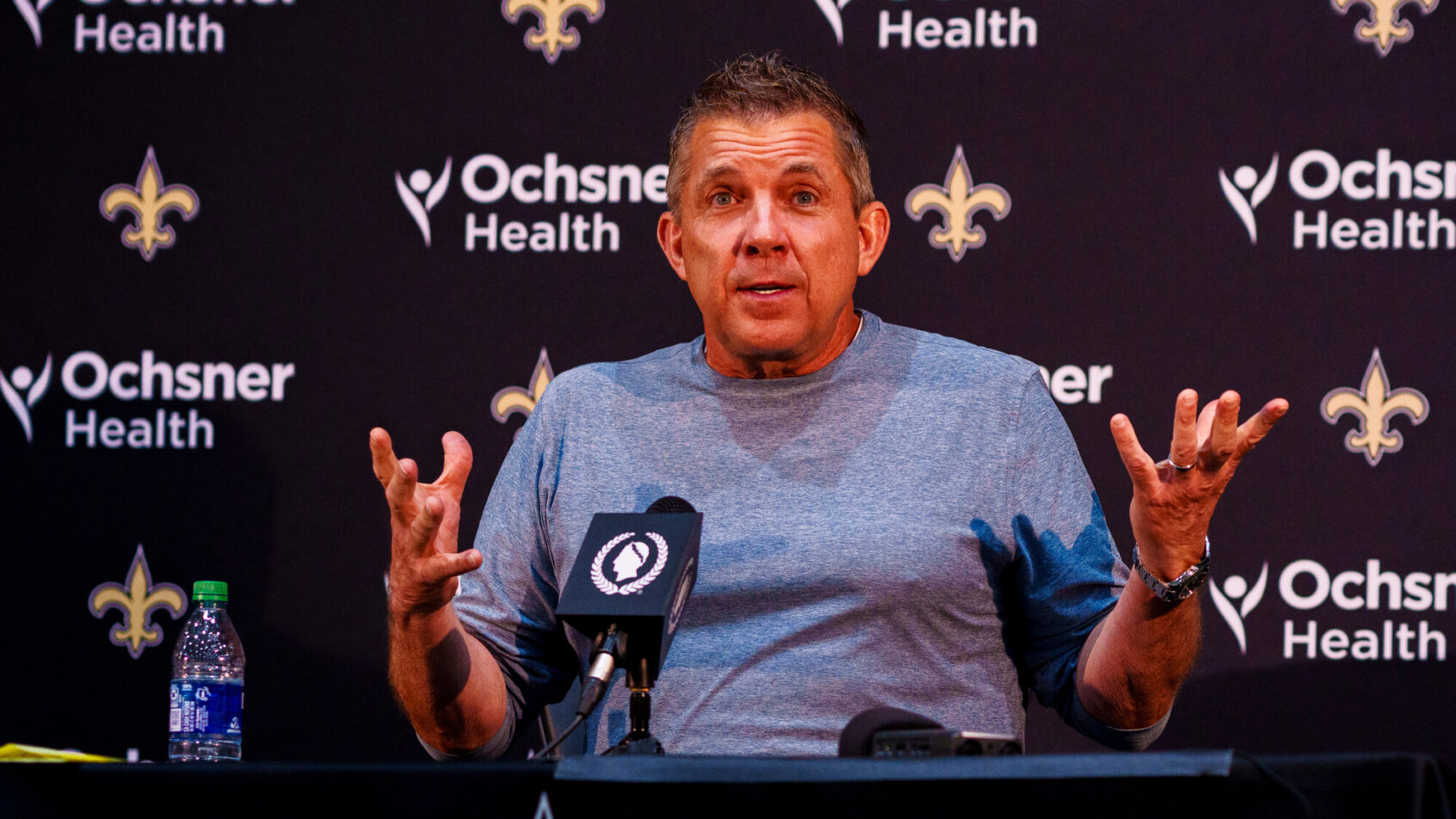 Sean Payton speaking at a press conference