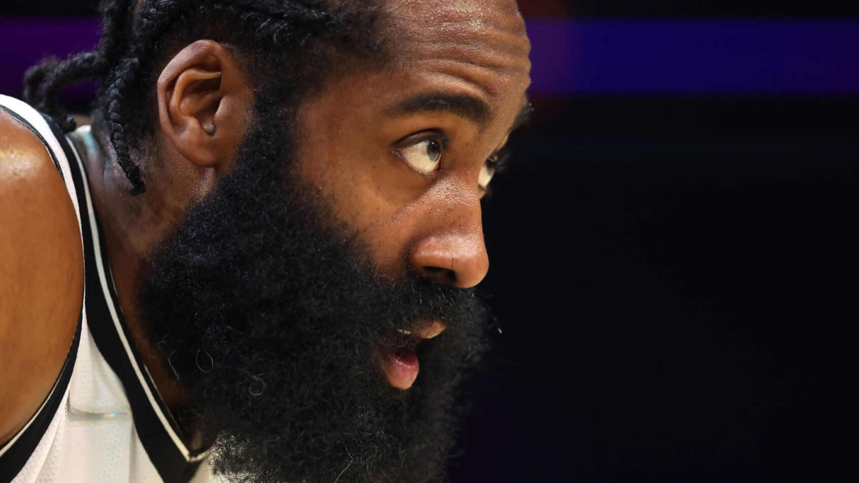 James Harden close up during stoppage