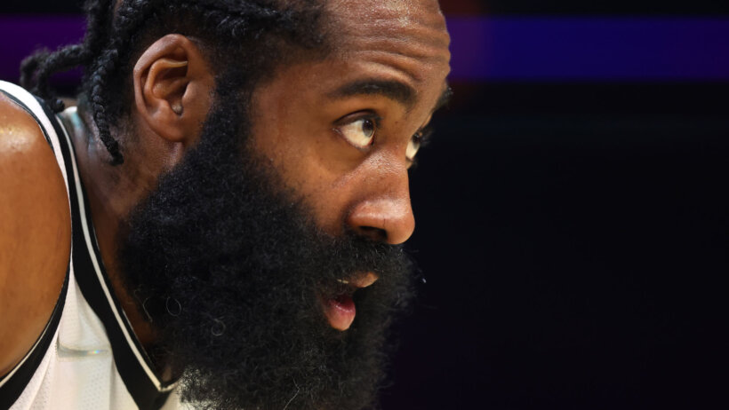 James Harden close up during stoppage