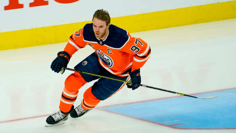 Connor McDavid competes in the NHL skills competition fastest skater event