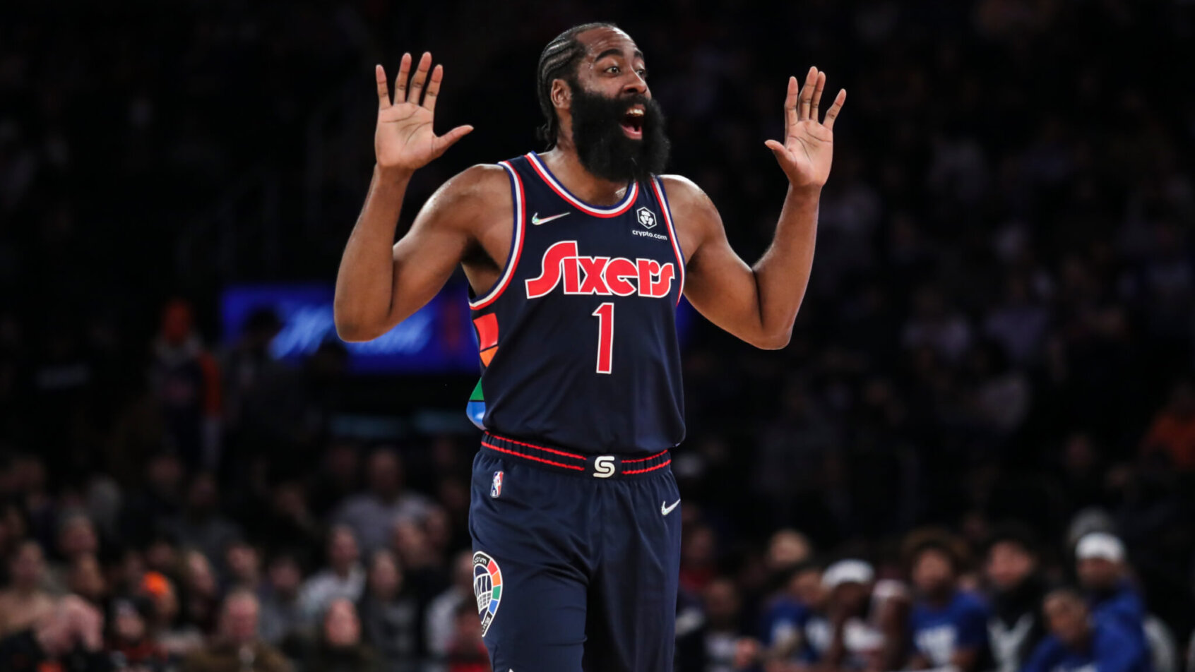 James Harden two hands up