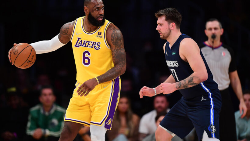 LeBron James guarded by Luka Doncic