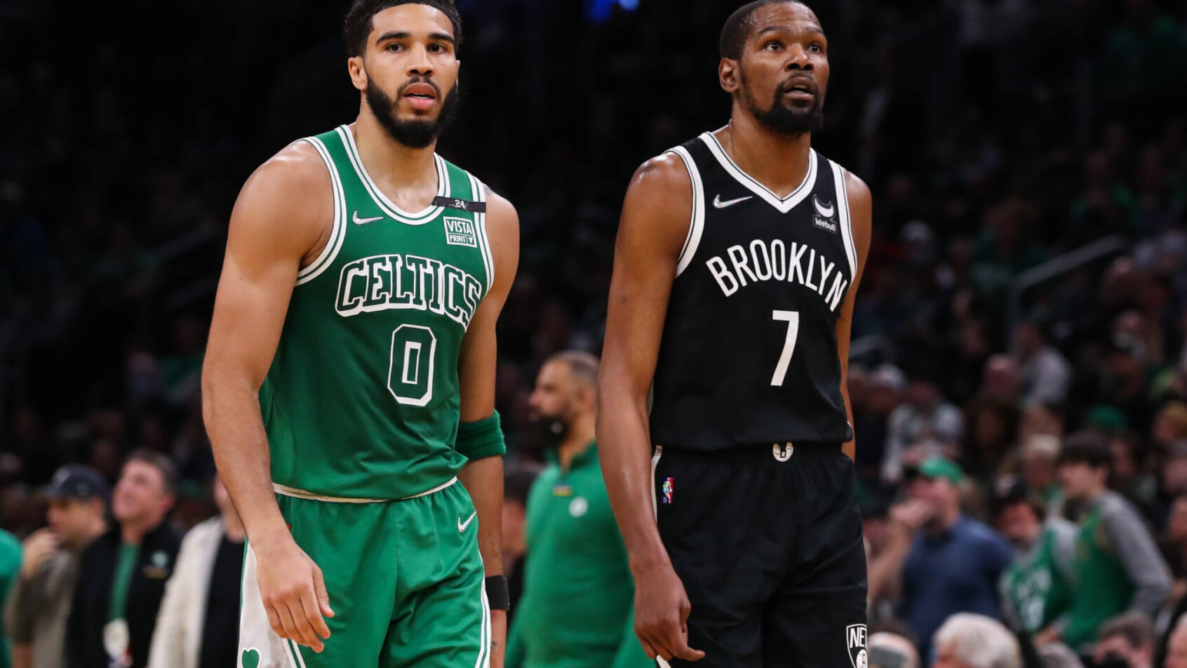 Jayson Tatum beside Kevin Durant