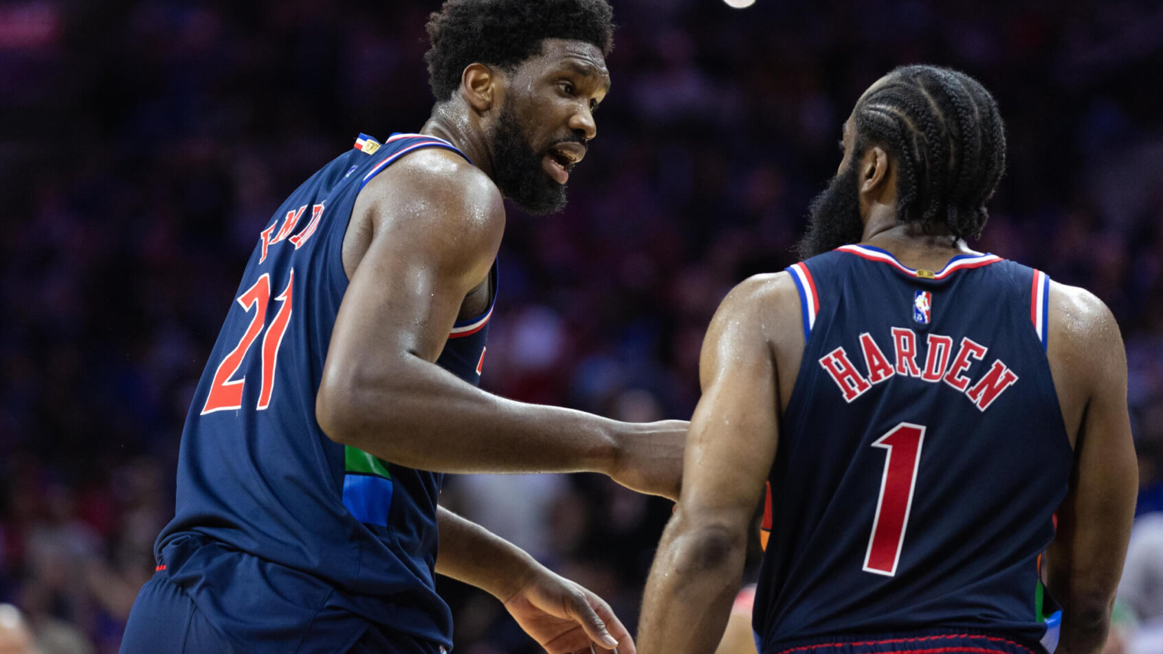 Joel Embiid and James Harden talking