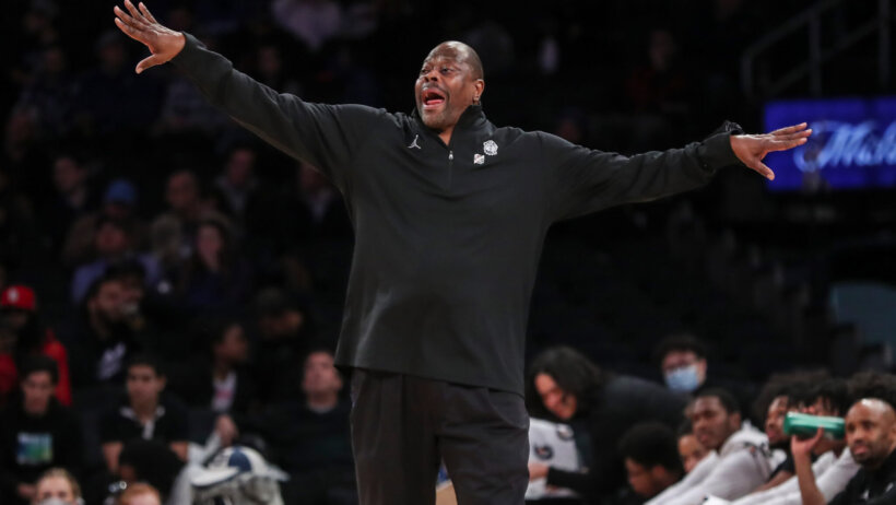 Patrick Ewing yells; Georgetown Hoyas
