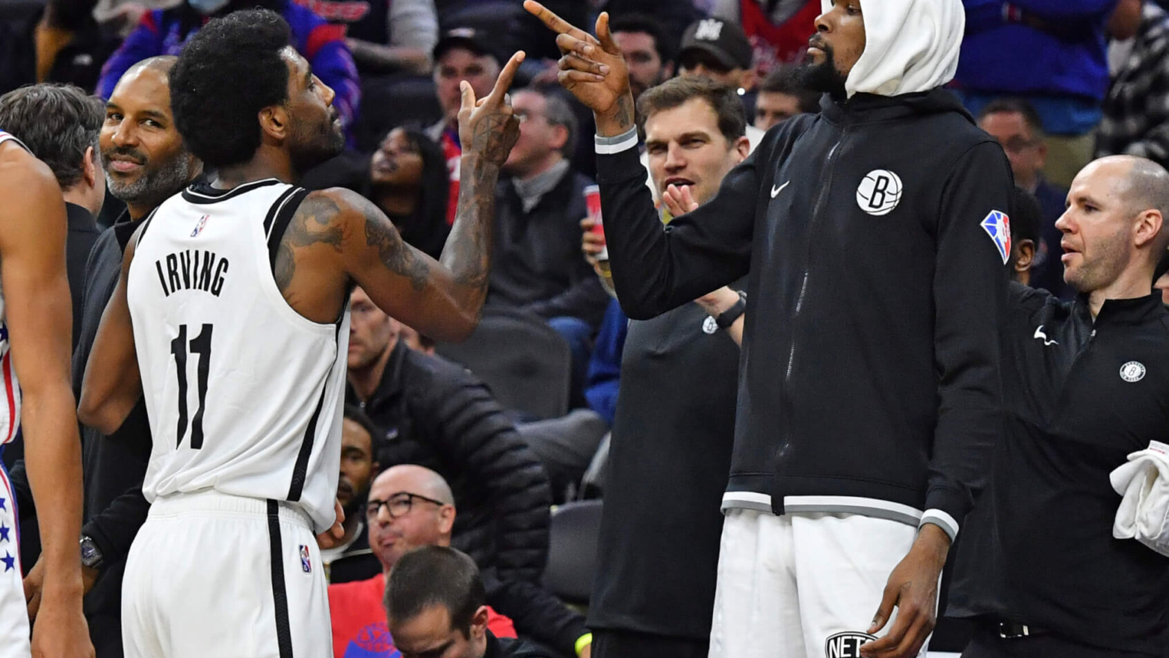 Kyrie Irving, Kevin Durant celebrate, Brooklyn Nets