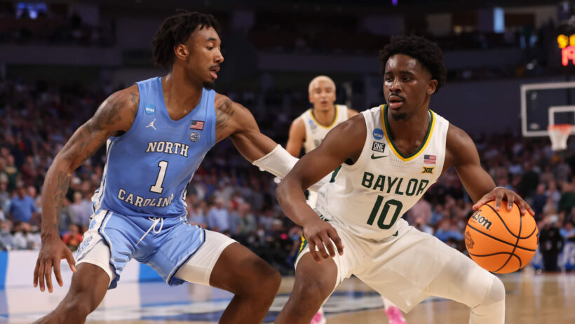 Baylor Bears guard Adam Flagler backing down a UNC defender
