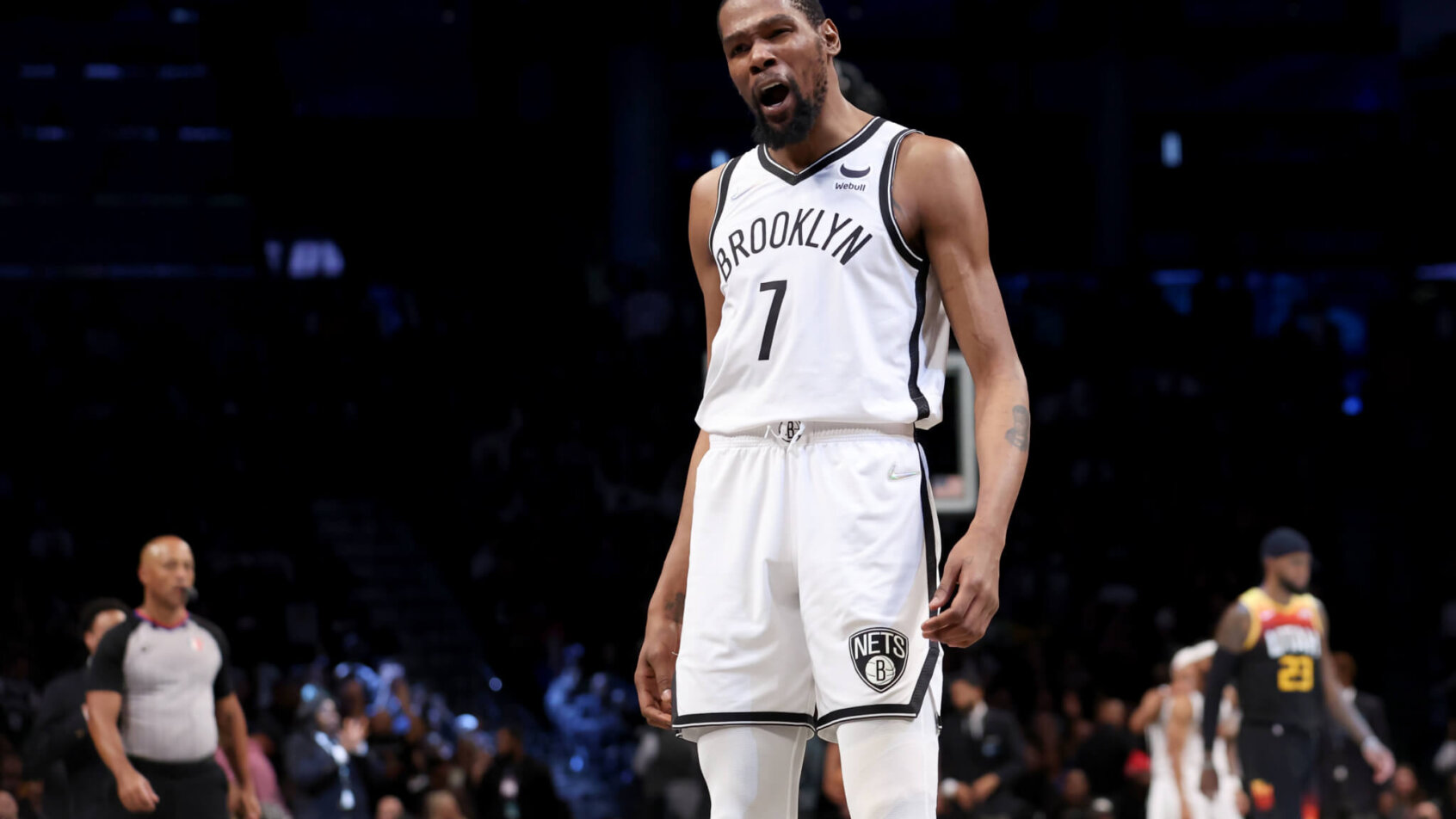 Kevin Durant celebrates after a bucket