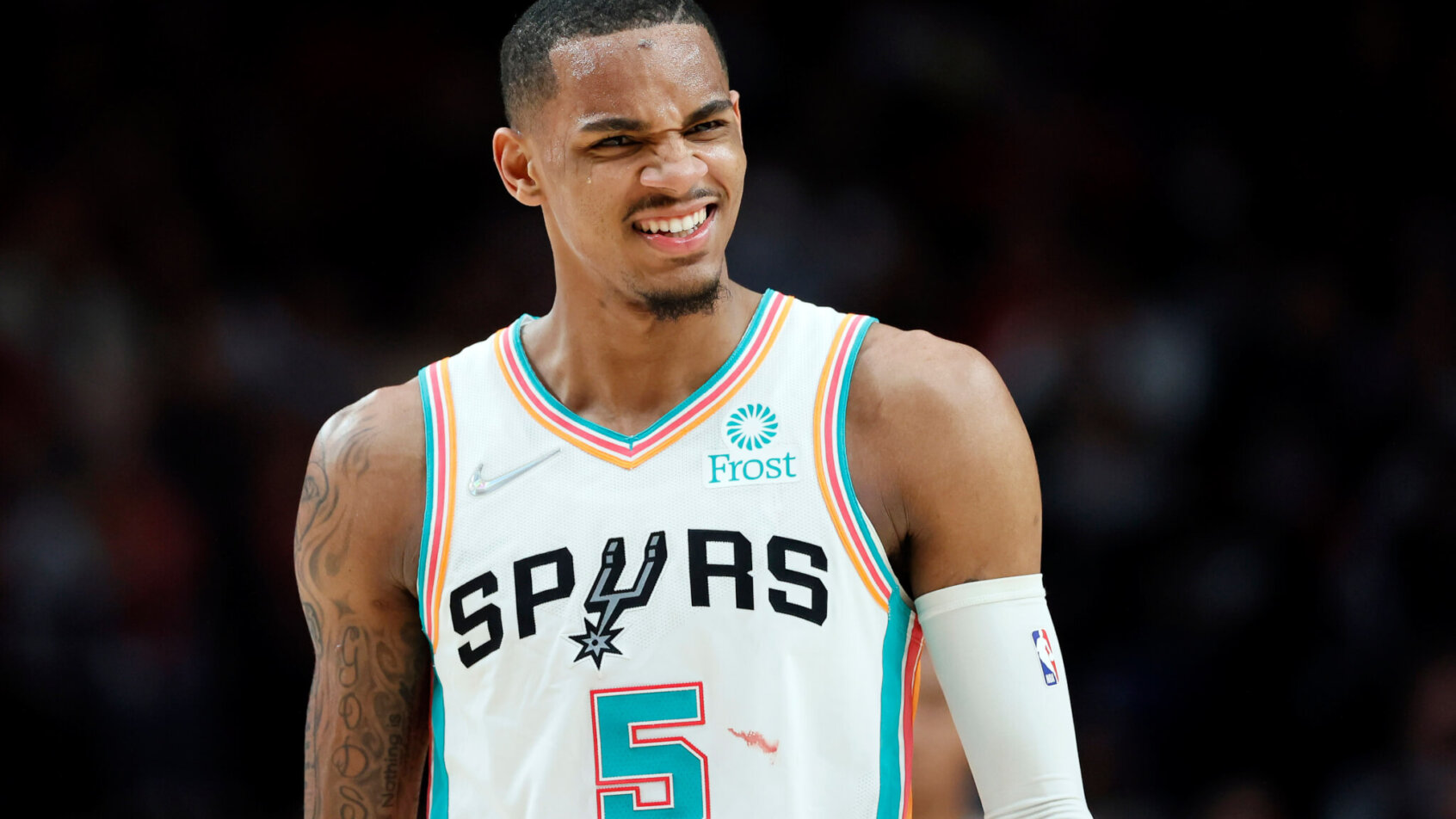 Dejounte Murray scowls