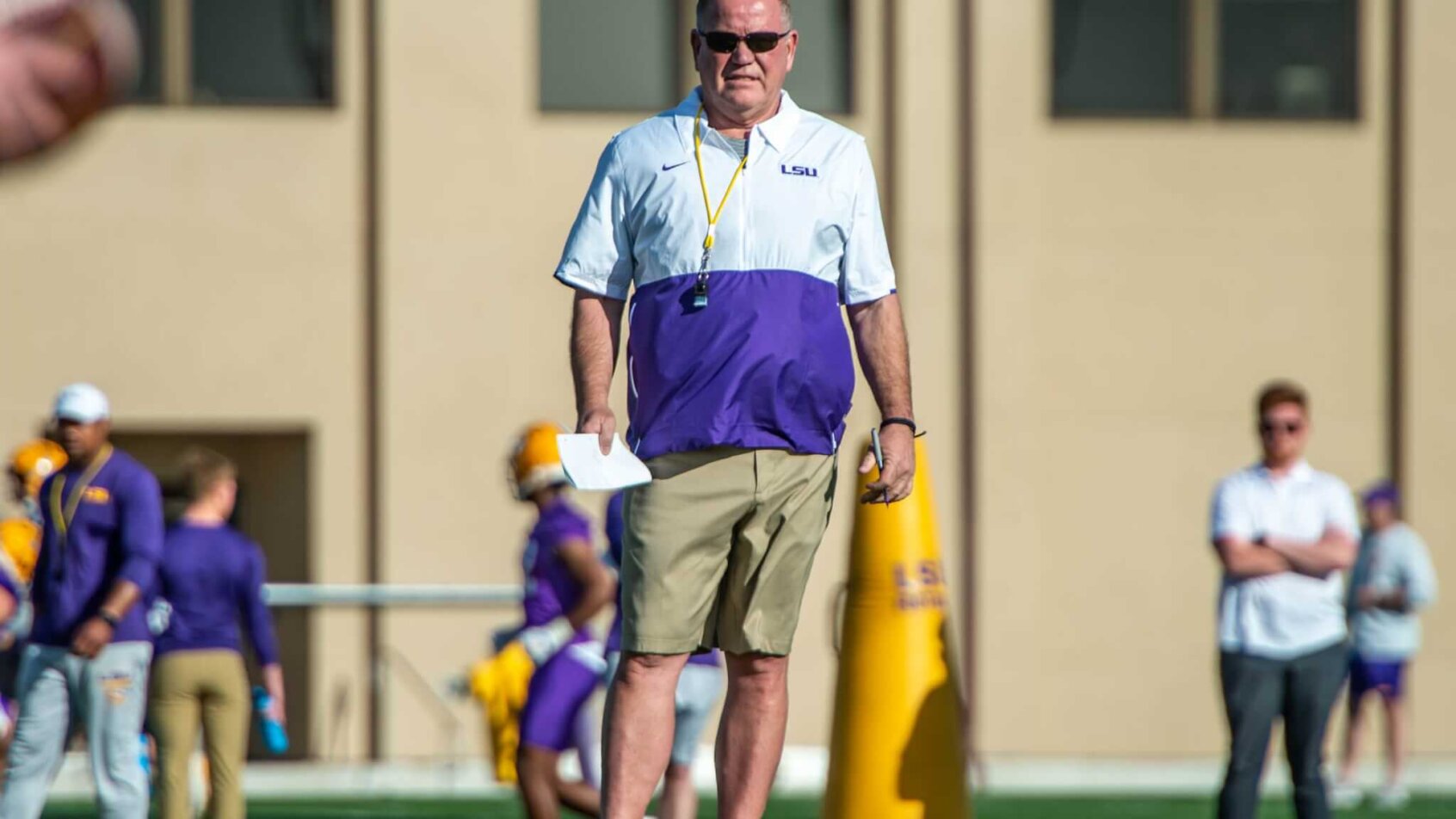 Brian Kelly at LSU spring practice