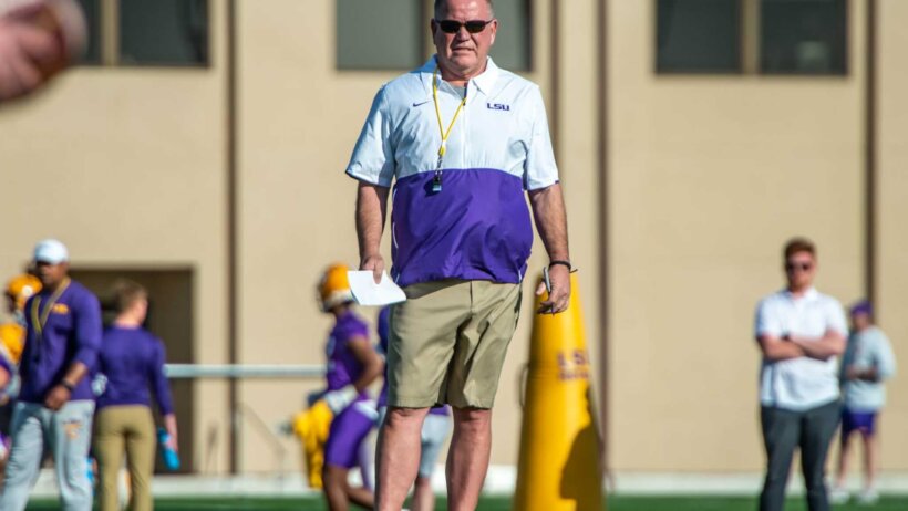 Brian Kelly at LSU spring practice