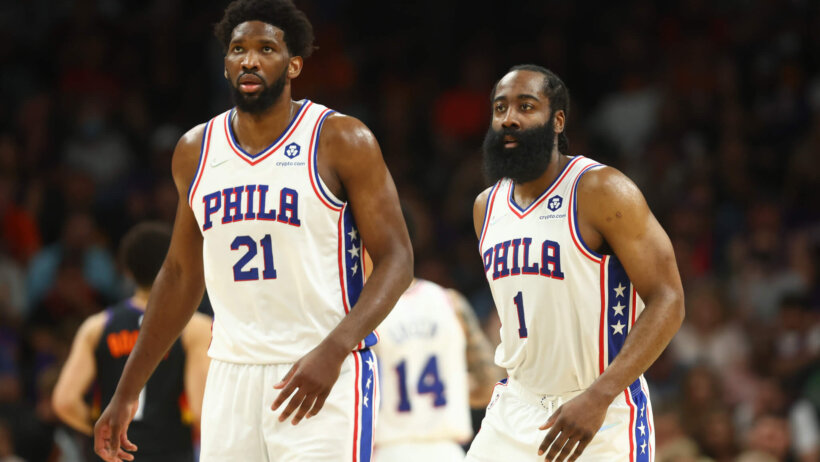 Joel Embiid and James Harden on court