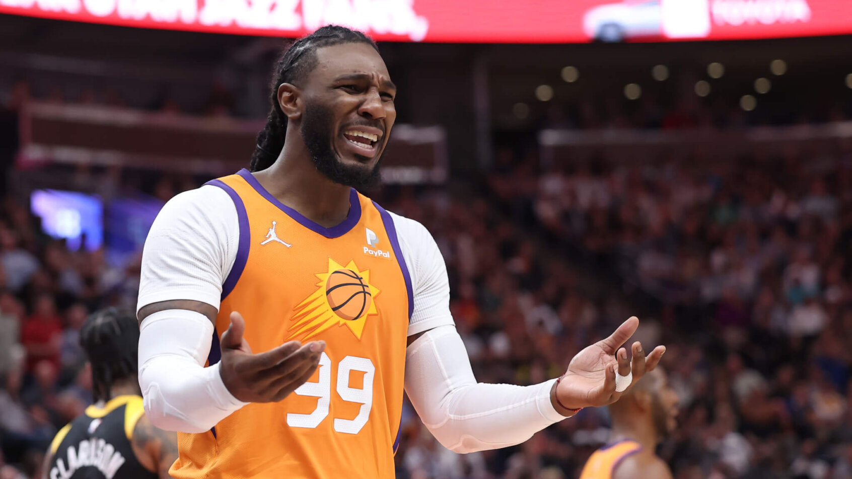 Jae Crowder reacts to a call