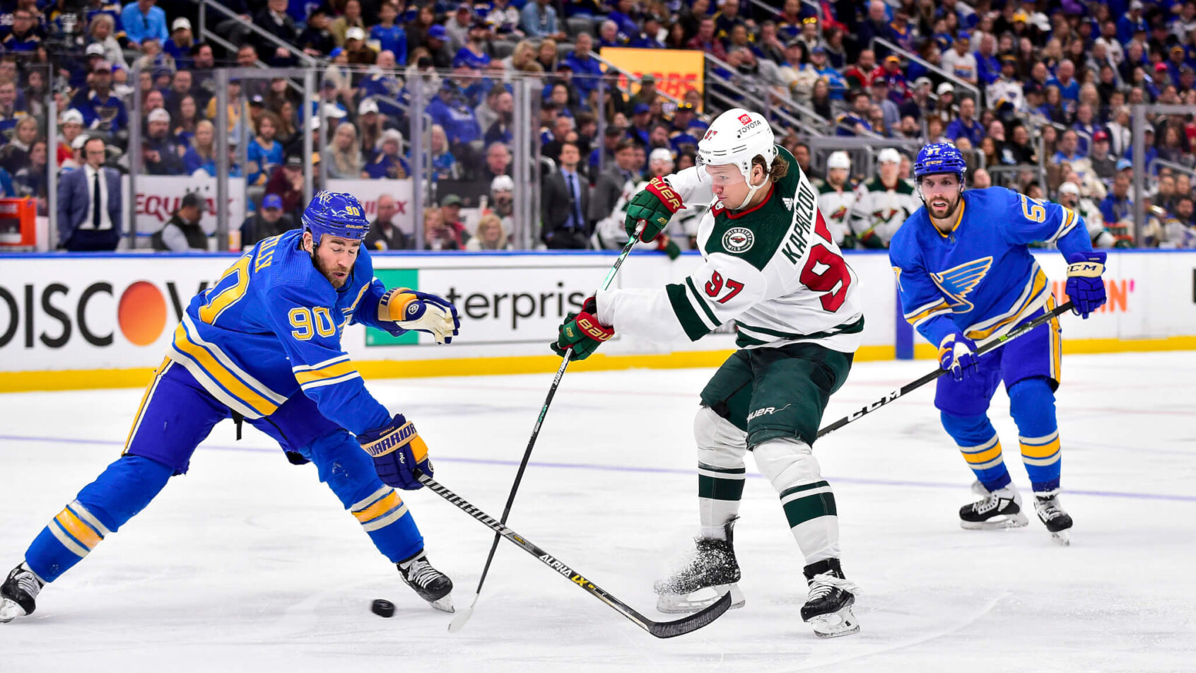 Kirill Kaprizov shoots vs Blues; Minnesota Wild