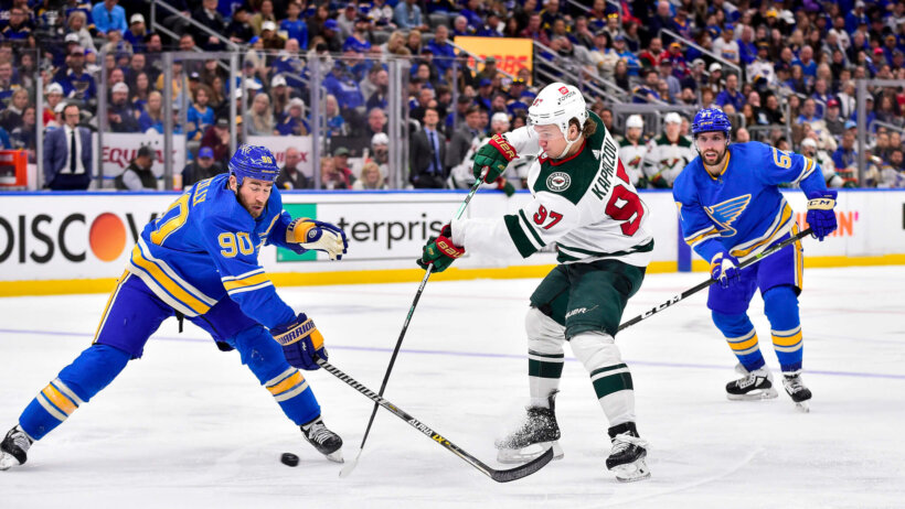 Kirill Kaprizov shoots vs Blues; Minnesota Wild