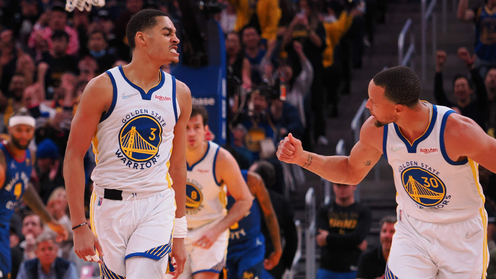 Jordan Poole and Steph Curry pumped reaction
