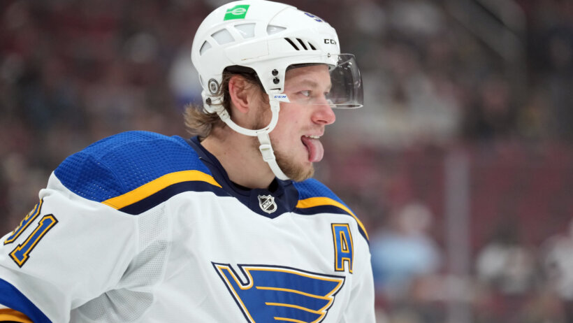 St. Louis Blues right wing Vladimir Tarasenko looks on