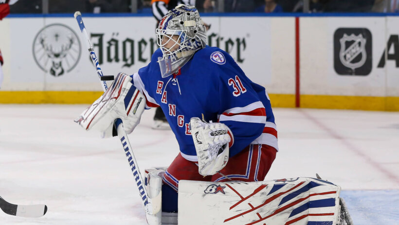 New York Rangers goaltender Igor Shesterkin making a save