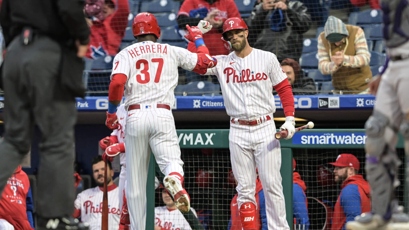 Phillies celebrate a run
