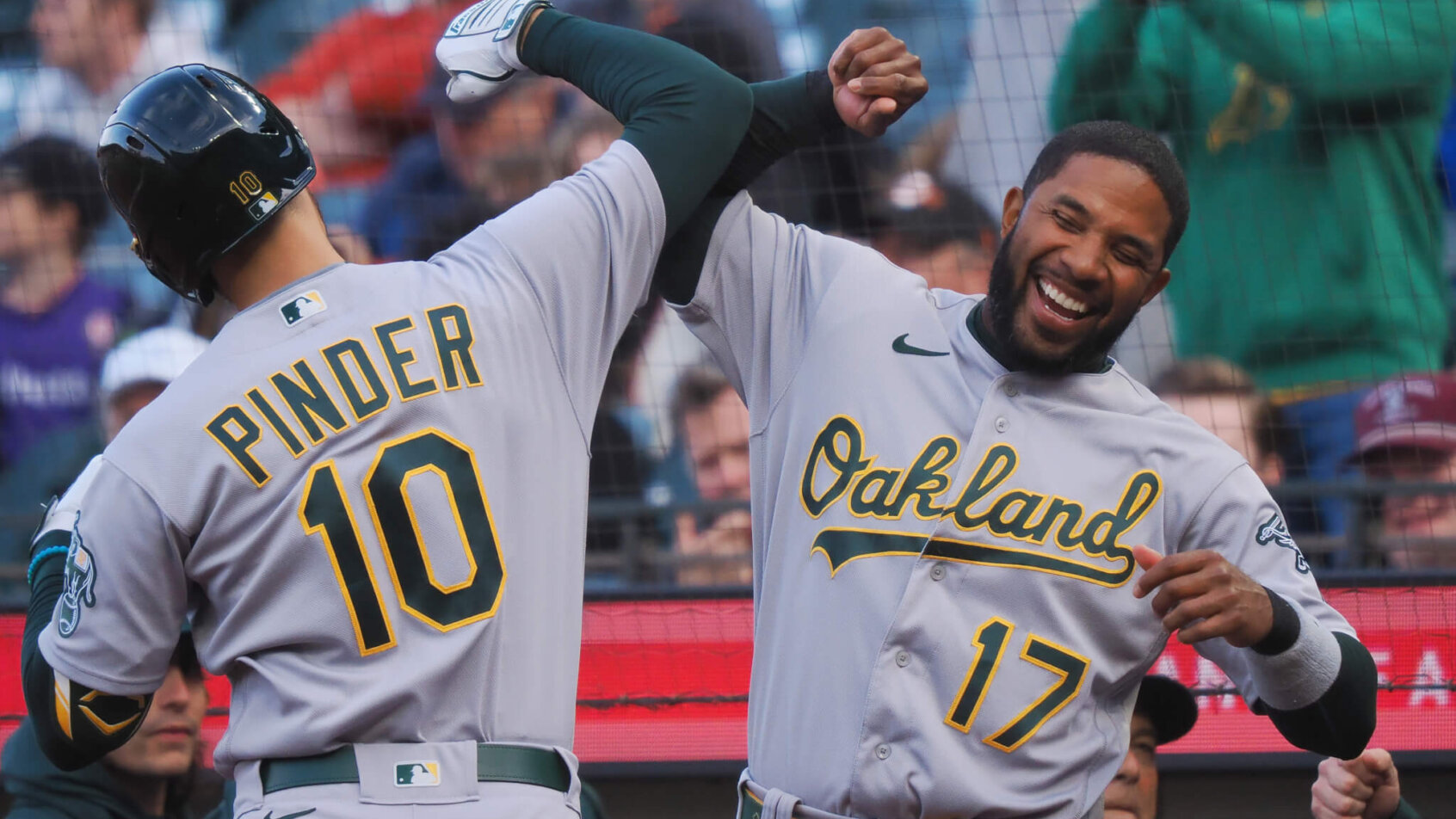 Chad Pinder celebrates, Oakland Athletics