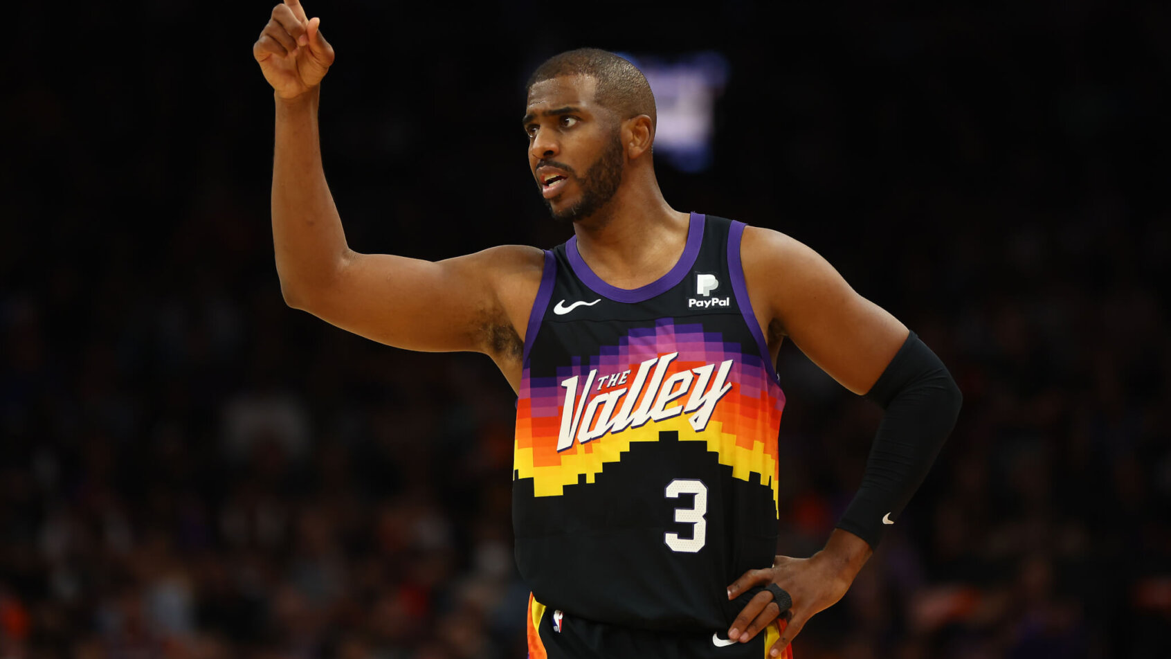Chris Paul signals during a stoppage
