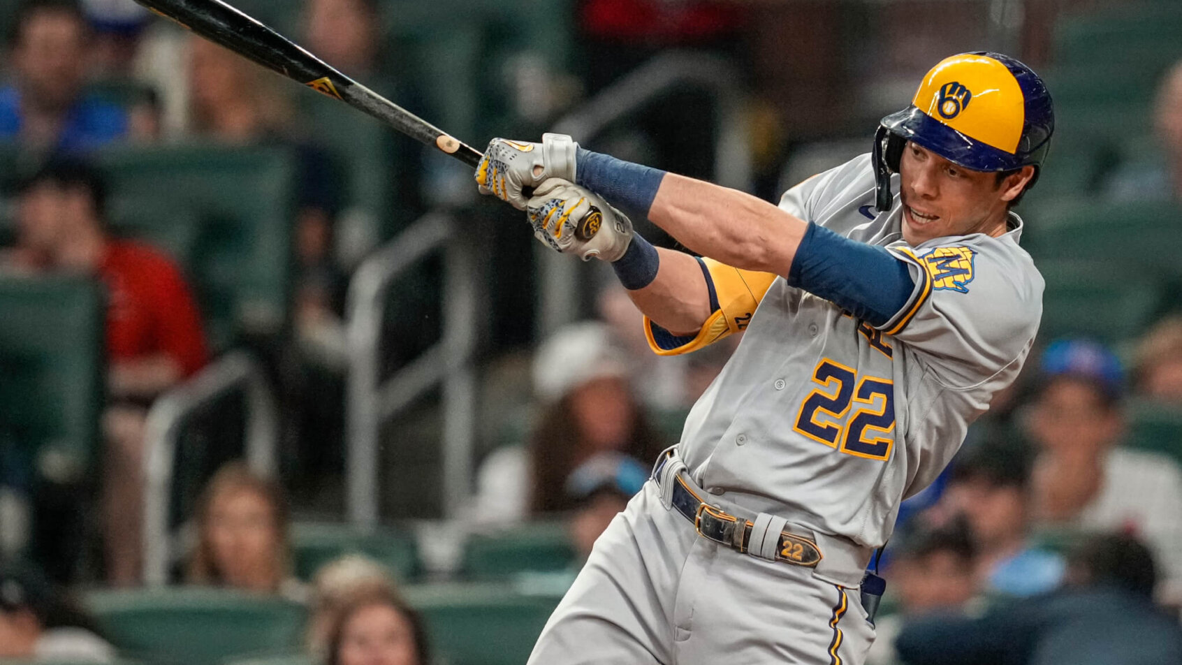 Christian Yelich smacks a hit