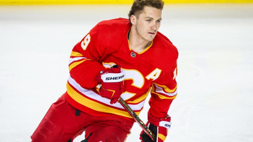 Calgary Flames Matthew Tkachuk in warmups