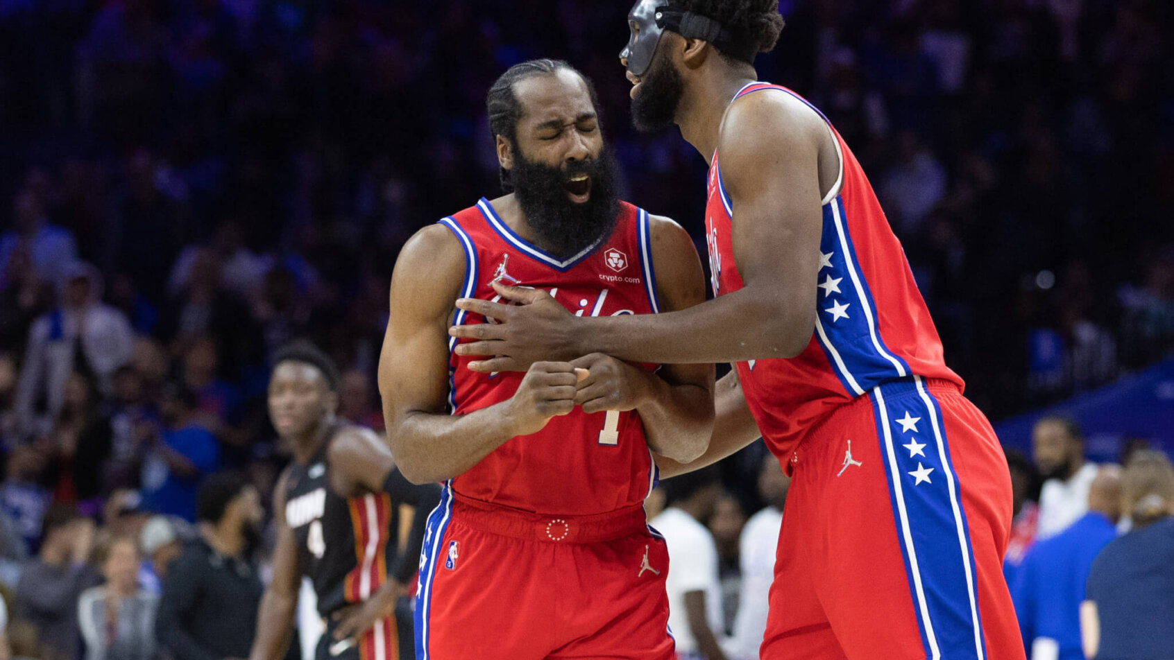 James Harden and Joel Embiid pumped reaction