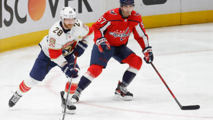 Florida Panthers right wing Claude Giroux protecting the puck