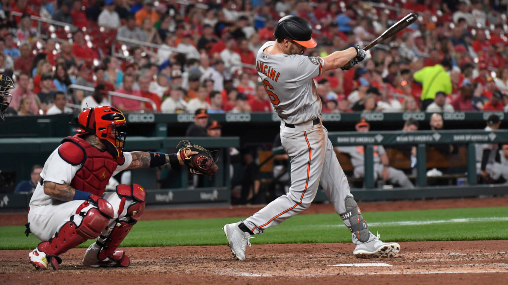 Trey Mancini swings, Baltimore Orioles