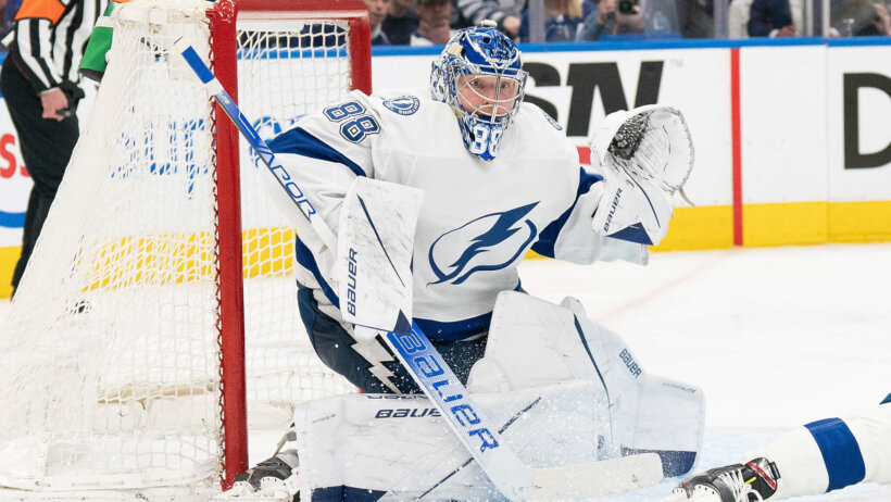 Tampa Bay Lightning goaltender Andrei Vasilevskiy making a save