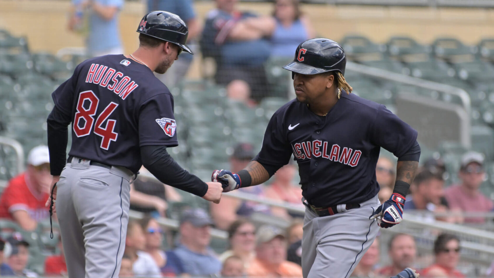 Cleveland Guardians third baseman Jose Ramirez rounding the bases after a home run
