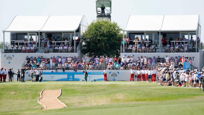 view of the 17th tee box during the 2022 AT&T Byron Nelson golf tournament