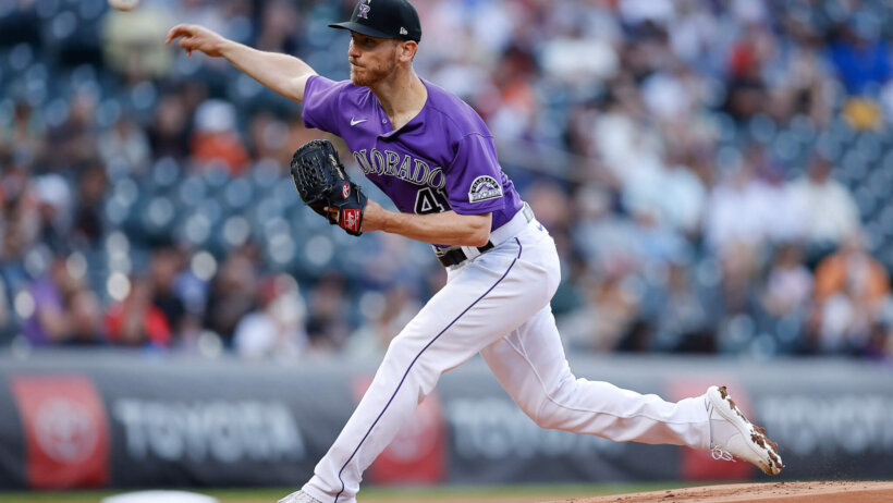 Colorado Rockies starting pitcher Chad Kuhl throwing a pitch