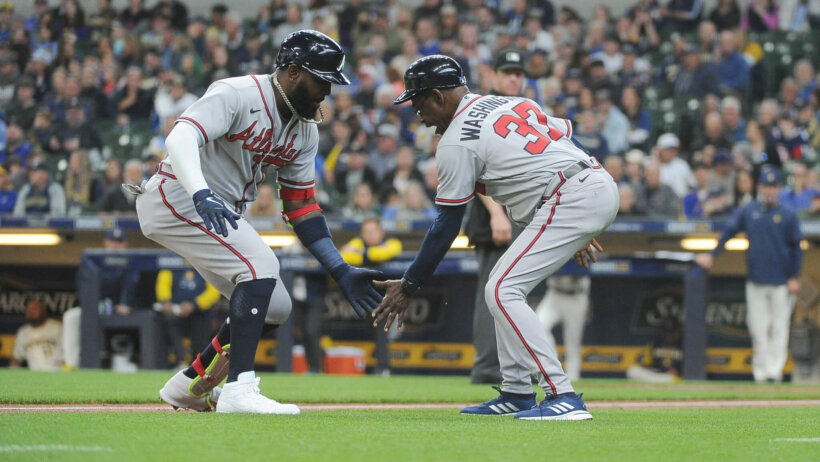 Braves handshake celebration