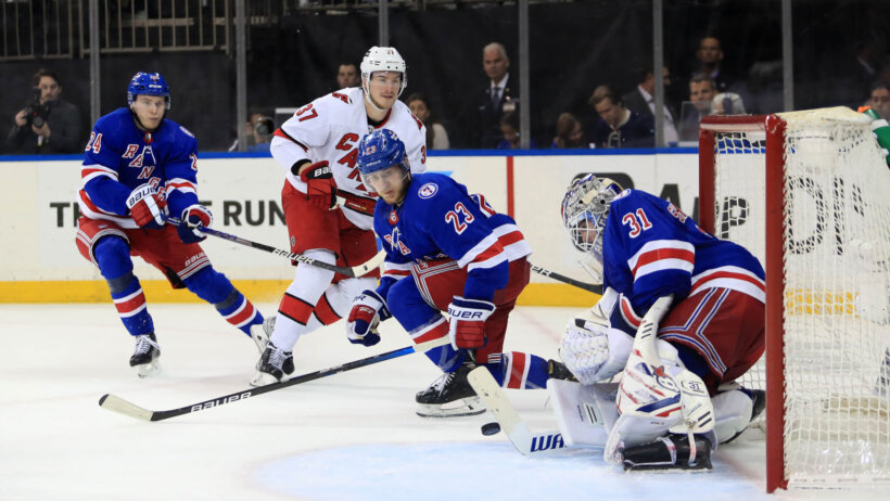 New York Rangers goalie Igor Shesterkin making a save