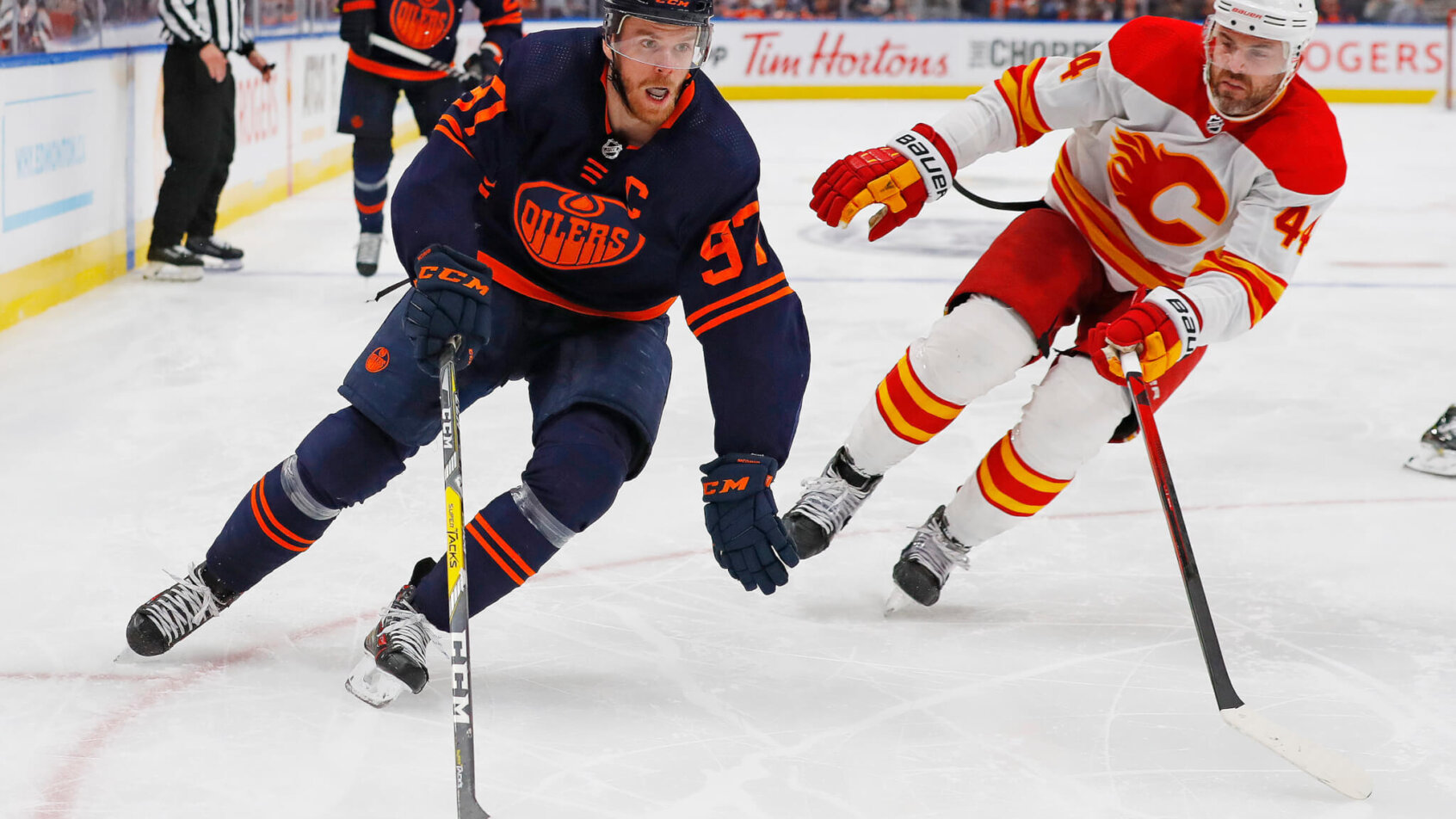 Edmonton Oilers forward Connor McDavid carrying the puck