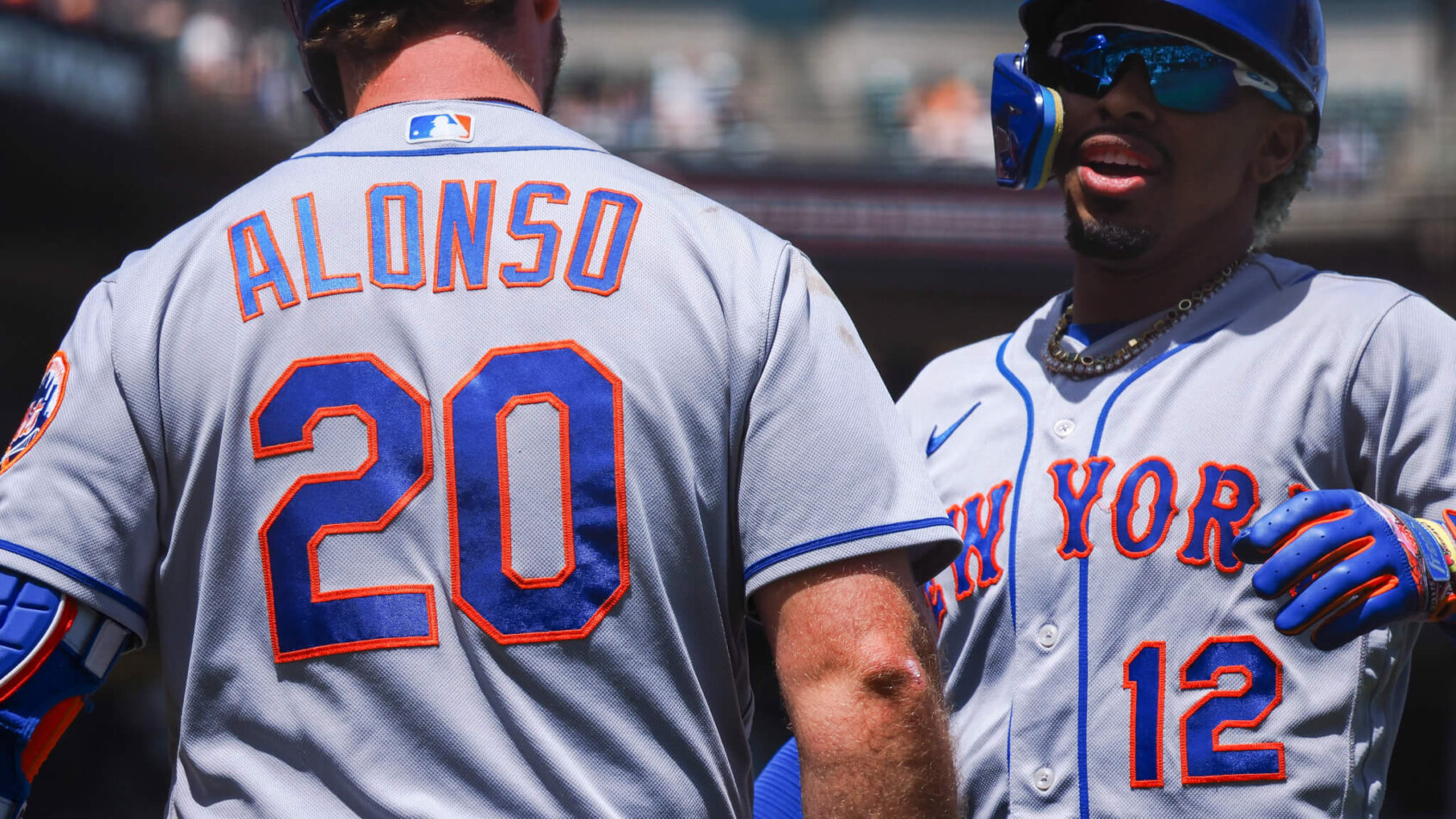 New York Mets shortstop Francisco Lindor celebrates with DH Pete Alonso