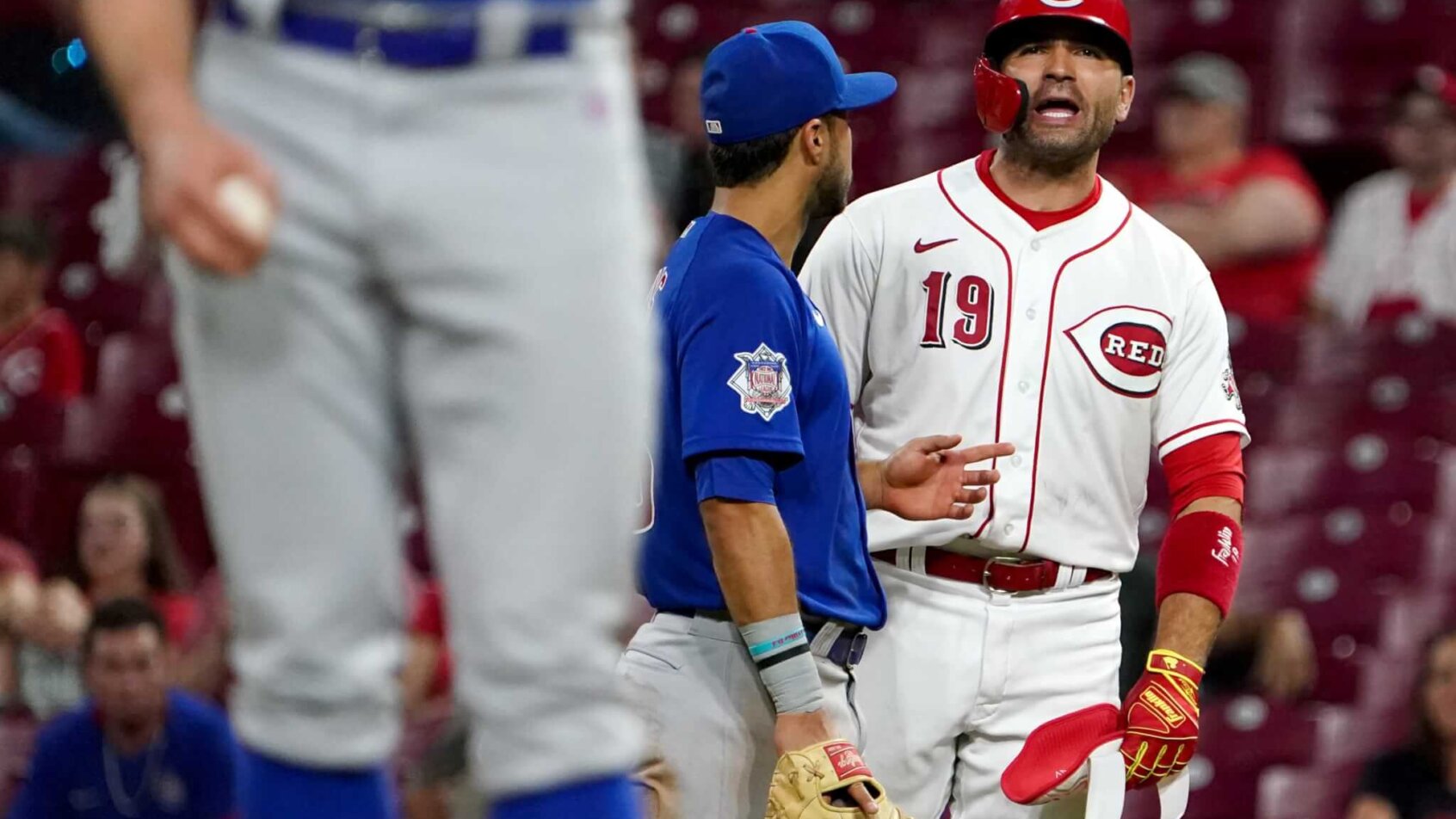 Cincinnati Reds first baseman Joey Votto yelling at an opponent