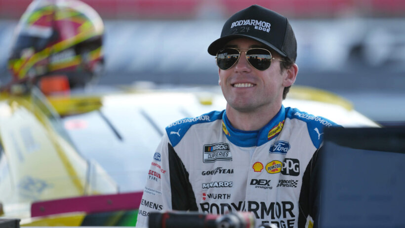 NASCAR Cup Series driver Ryan Blaney in his pit box