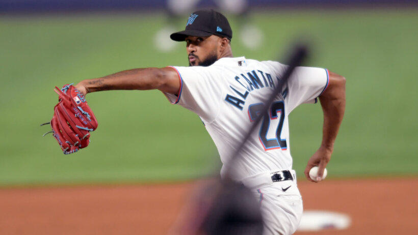 Marlins starting pitcher Sandy Alcantara getting ready to throw