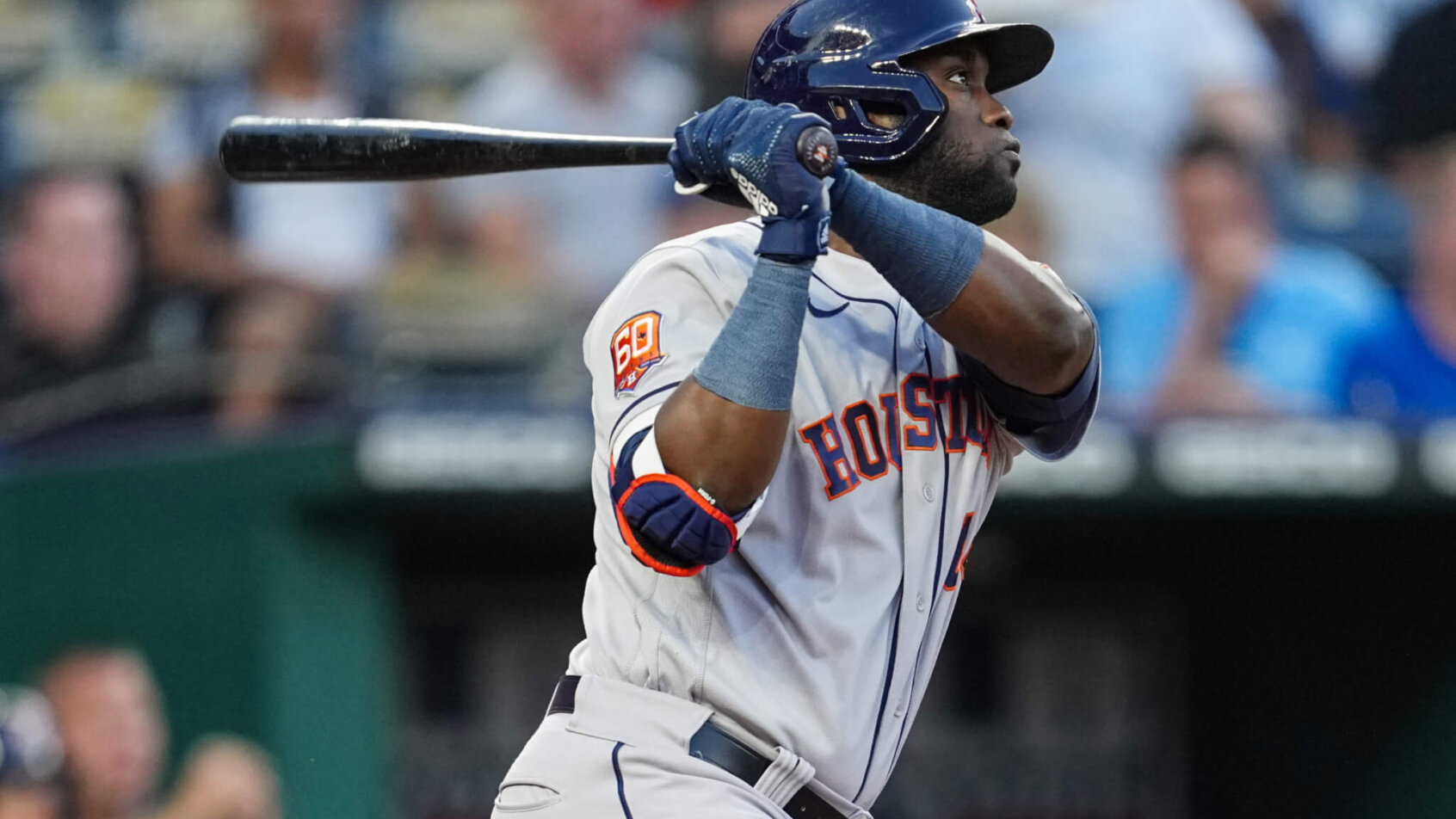 Houston Astros left fielder Yordan Alvarez hitting a home run