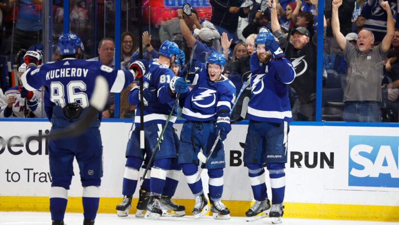 Tampa Bay Lightning players celebrating
