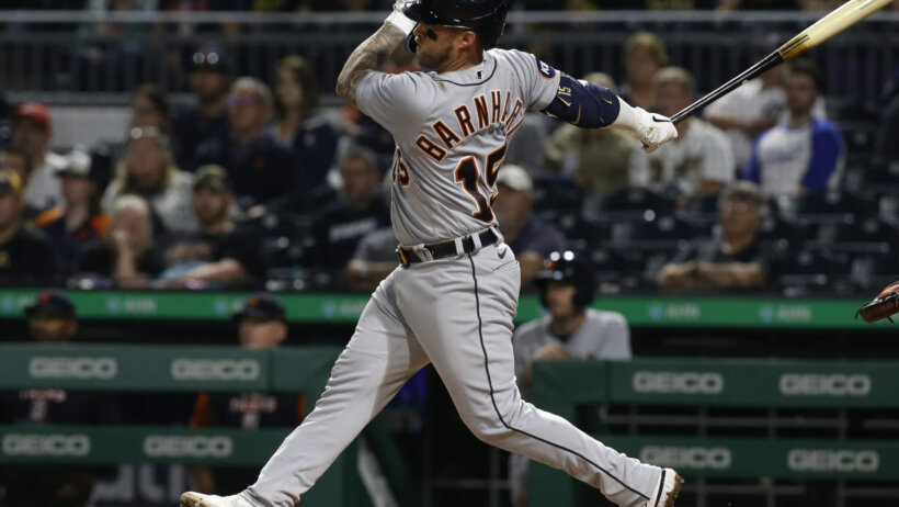 Detroit Tigers catcher Tucker Barnhart at the plate